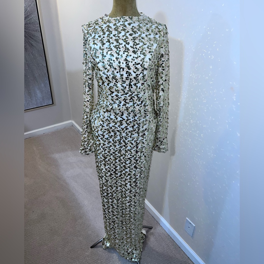 Long sleeve sequin evening dress